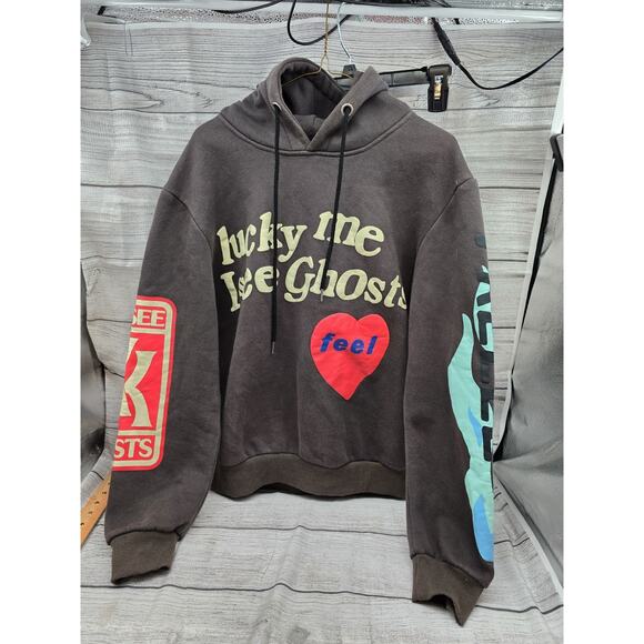Kanye West Lucky Me I See Ghosts Size Large GRAY Hoodie Camp Flog Gnaw Kid Cudi - Picture 1 of 8